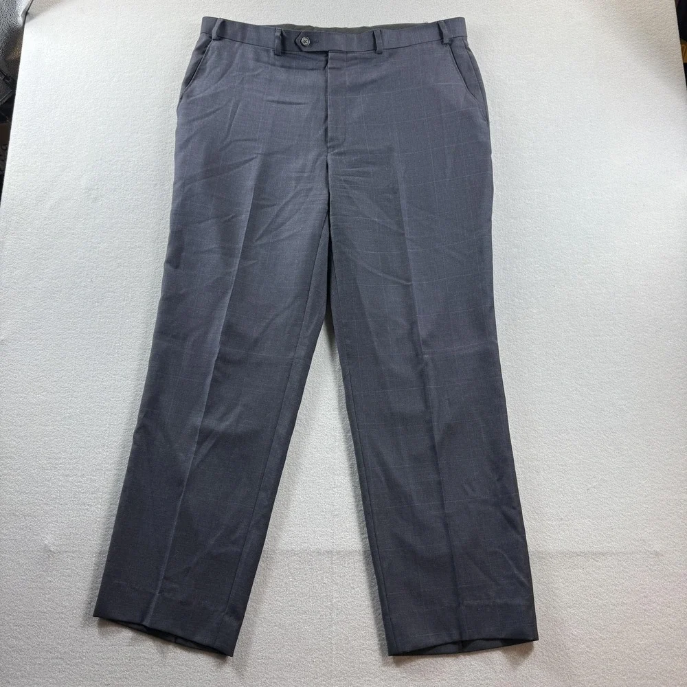 Lauren Ralph Lauren Pants Mens 38x30 Gray Wool Check Flat Front Dress Slacks